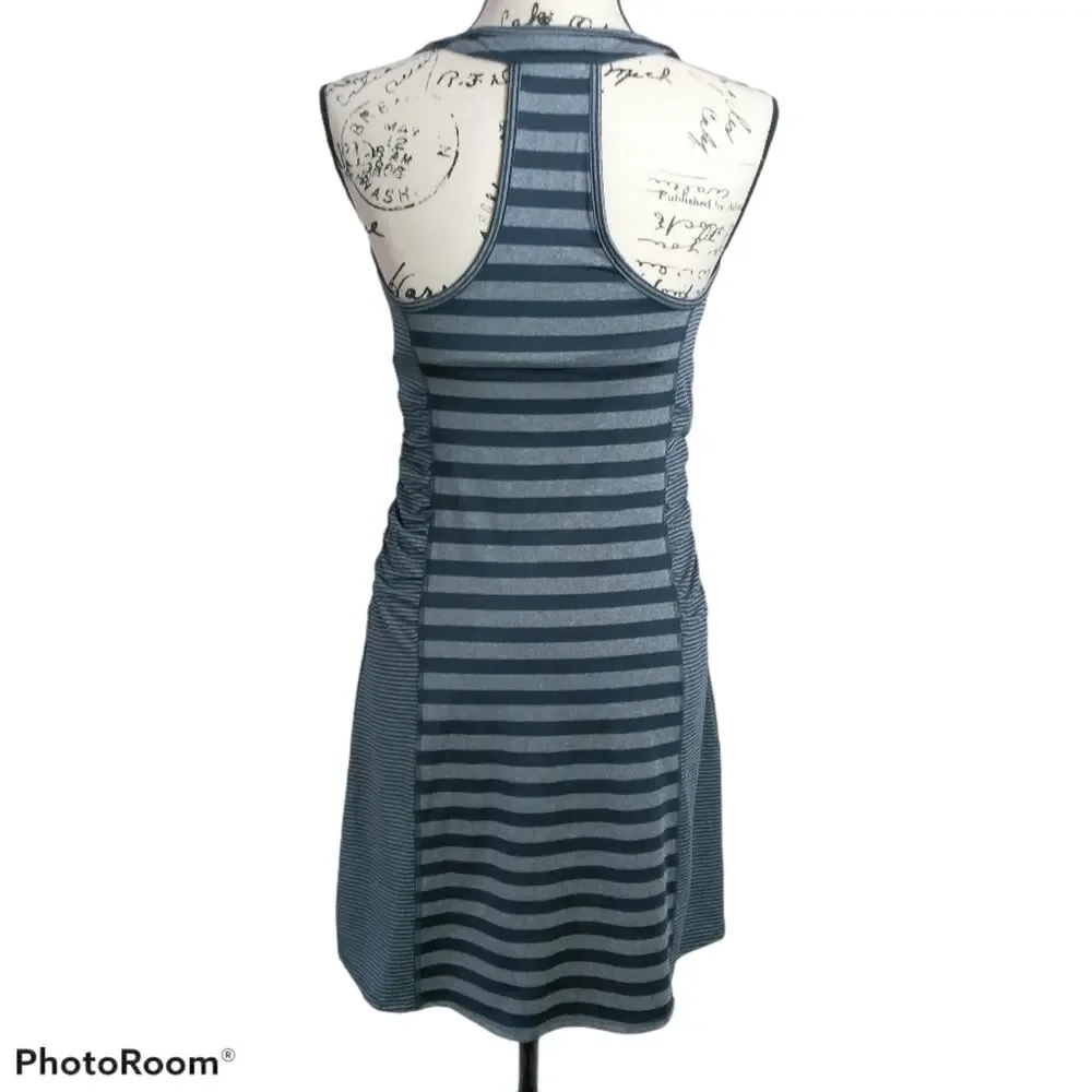 Lola by AFG Ruched Blue Gray Stripe Casual Athletic Dress S